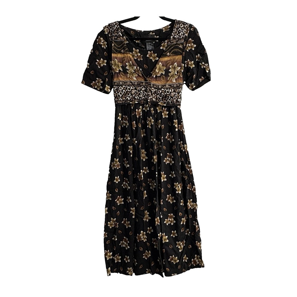 Vtg‎ BRETT ALIXANDER Women Apron Vest Short Sleeve Maxi Dress Sz 12 Black 9-15